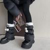 Womens Winter Fleece-Lined Knit Leg Warmers With Lace Trim Pom Poms Mid-Calf Stylish Socks Teens Adults