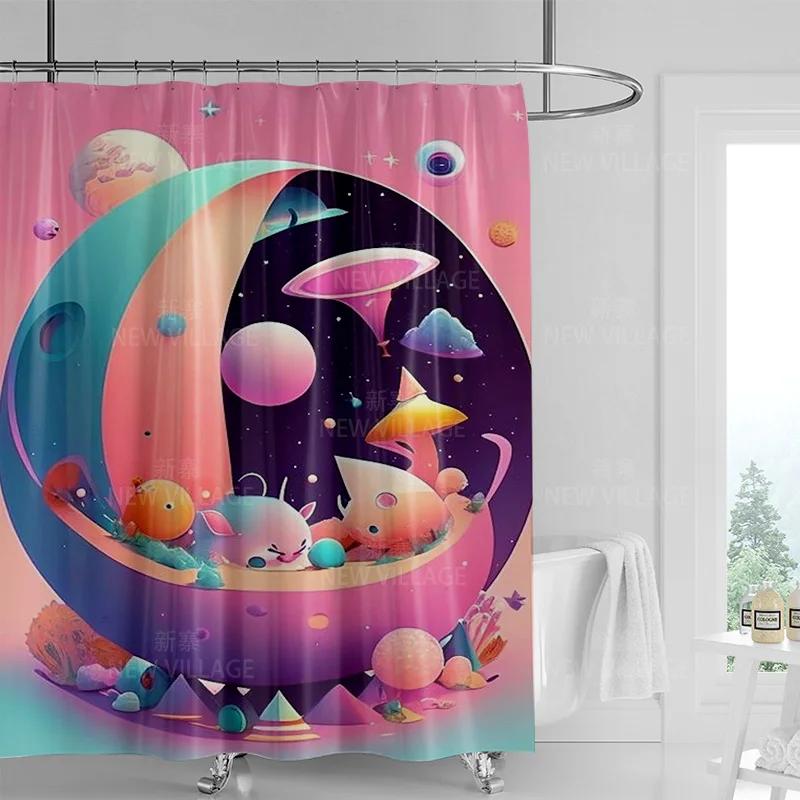 Modern Art Graffiti Shower Curtain Suit Waterproof Curtain 12 Hook Nordic Style Bathroom Bathtub Dual-Use Shower Curtain