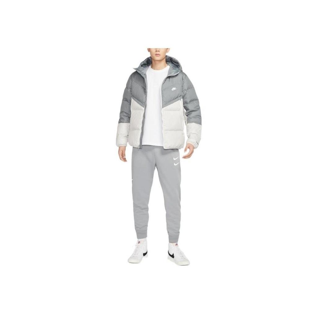 Nike Printed Logo Patchwork Hooded Down Jacket Men Outerwear Gray DV1132-084