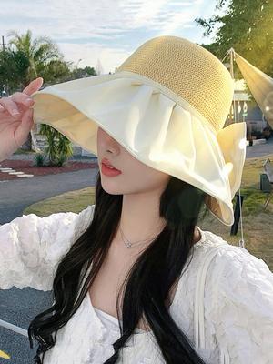 Vinyl grote rand zonbescherming vizier hoed dames zomer zon gezichtsbescherming UV-bescherming strik grote hoofdomtrek vissershoed