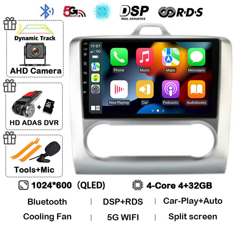 Android 14 Carplay Auto Car Radio For Ford Focus 2 3 Mk2 Mk3 2004 2005-2011 WIFI+4G Multimedia GPS 2 Din Autoradio Player Stereo