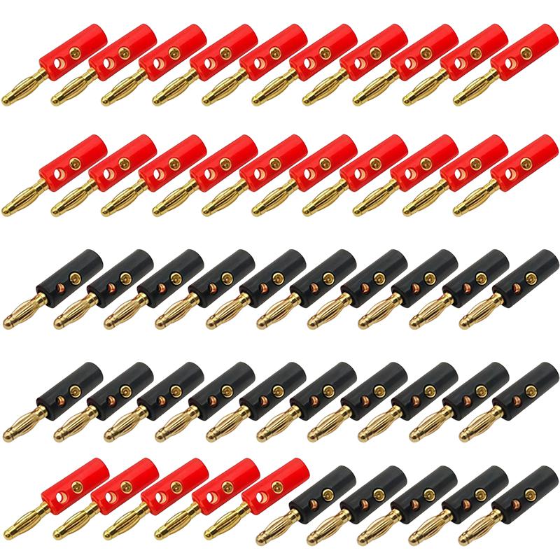 

50PCS 4mm Banana Plug Gold Plated -For Speaker Wire Red Black Audio Speaker Cable Wiring Post Banana Connector