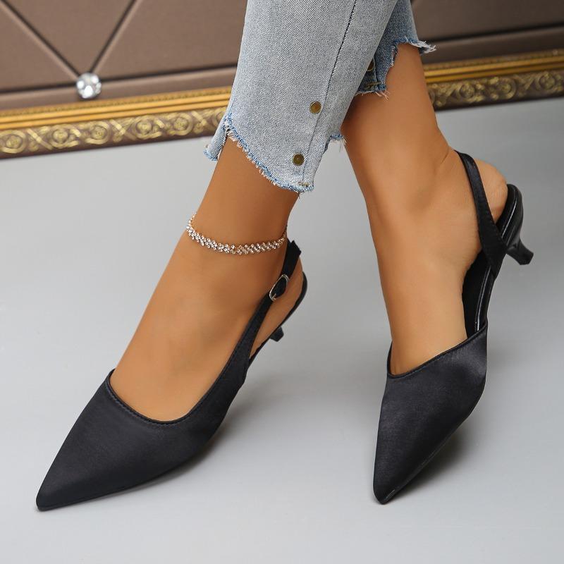 Fashion 2025 Fashion Slingbacks Women's High Heels Pointed Toe Low Thin Heels Buckle Strap Pumps for Plus Size Dress & Career Sandals