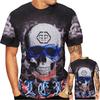 Tendenza moda estiva, T-shirt divertente e creativa, fantastico motivo stampato in 3D con teschio, T-shirt casual e comoda