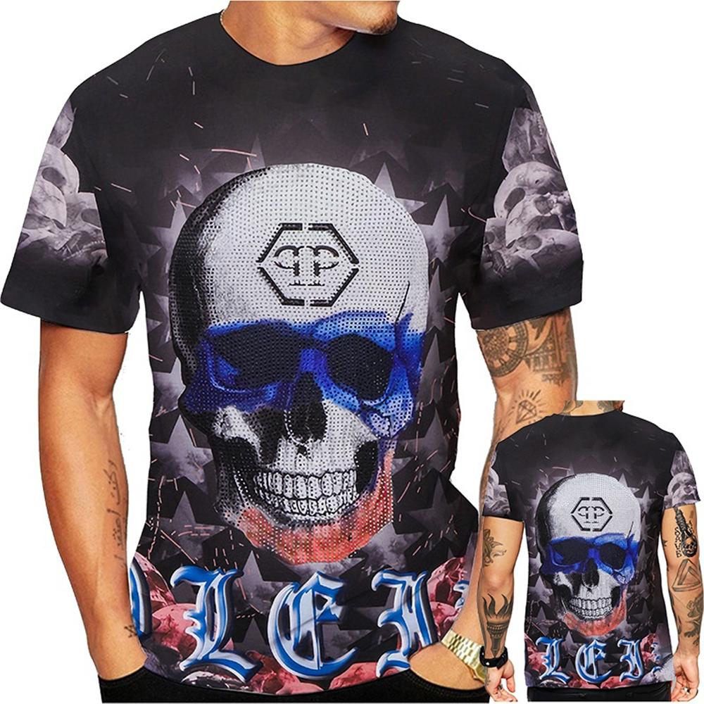 Tendenza moda estiva, T-shirt divertente e creativa, fantastico motivo stampato in 3D con teschio, T-shirt casual e comoda