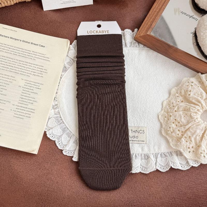 Women's Pure Cotton Autumn and Winter Extended Vertical Boneless Pile Socks Solid Color Versatile Mid-calf Socks Long Socks