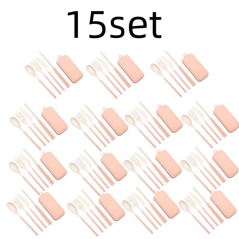4Pcs Wheat Straw Dinnerware Set Portable Tableware Knife Fork Spoon Chopsticks Set Travel Cutlery Eco-Friendly Utensil Box