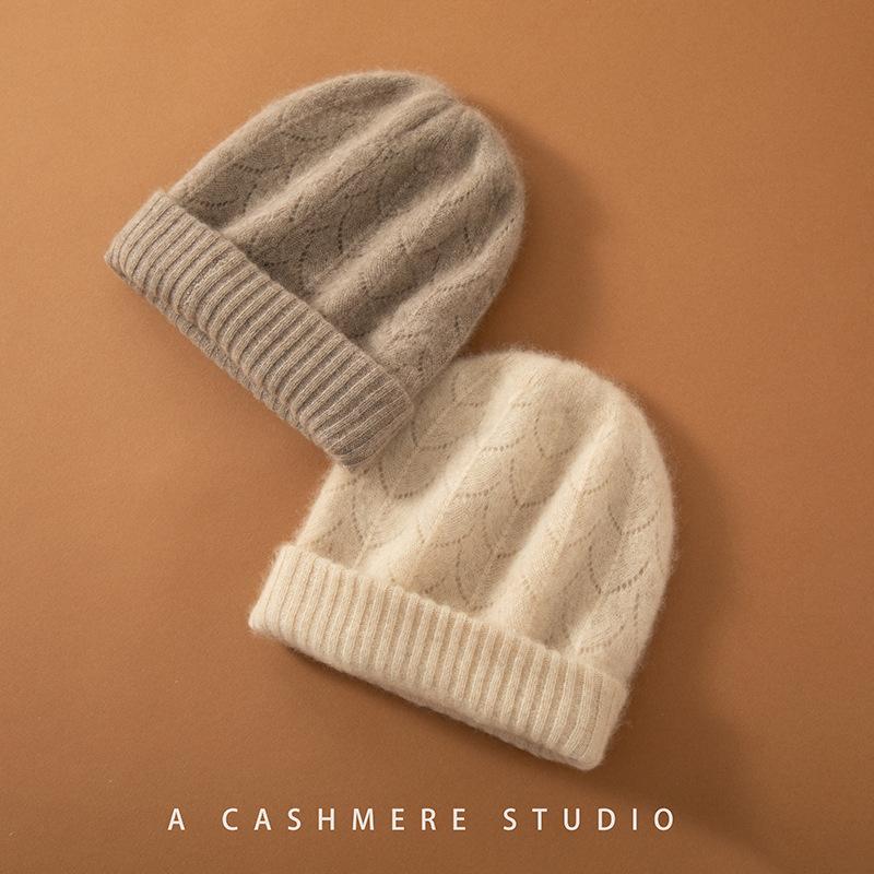 Autumn and Winter Cashmere Hat Women's Hollow Double-layer Casual Ear Protection To Show the Face, Small Wool Knitted Pile Hat Worn On Both Sides