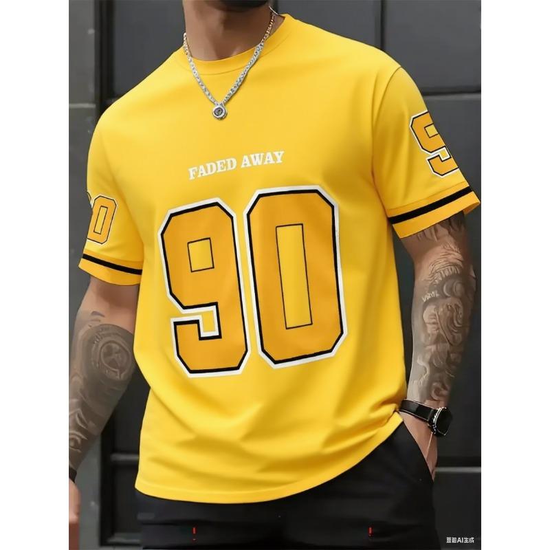Men's Round Neck Short Sleeve Summer Patchwork Letter NO.90 Print Casual Tees Sports Football Jersey Y2k Women's T-shirt Tops