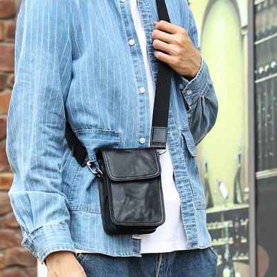 Borsa a tracolla in pelle conciata al vegetale da uomo, da indossare con cintura, casual, per cellulare, marsupio, borsa a tracolla vintage in vera pelle