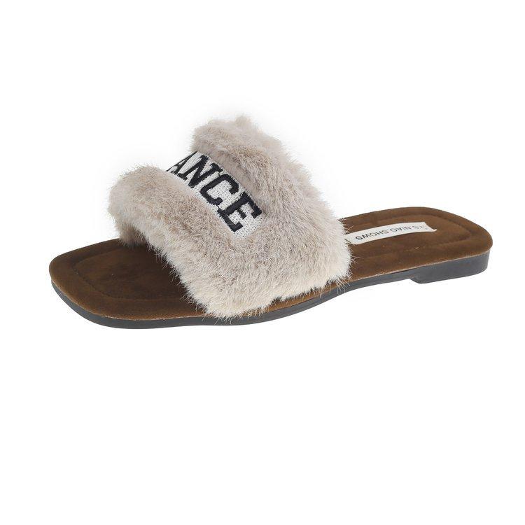 

Flat-bottomed fluffy slippers for women s outerwear 2025 new autumn and winter lamb wool cotton slippers fluffy Boken cotton shoes 40