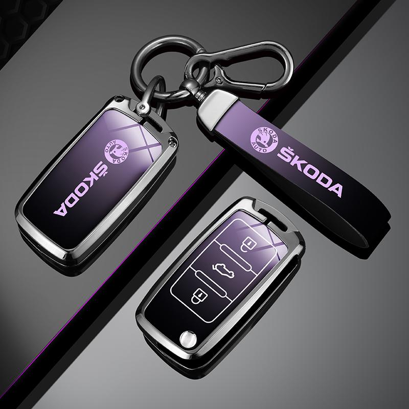 XOWS7 Zinc Alloy Car Flip Remote Key Case Full Cover Holder Shell Bag for Skoda Yeti Superb Rapid Octavia Keychain Accessories