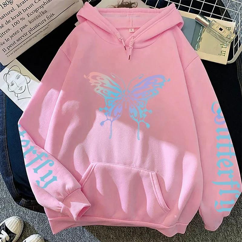2025 New Arrival Woman Butterfly Printed Hoodie All Season Daily Casual Fashion Hooded Sweatshirts Home Outdoor Comfort Pullover