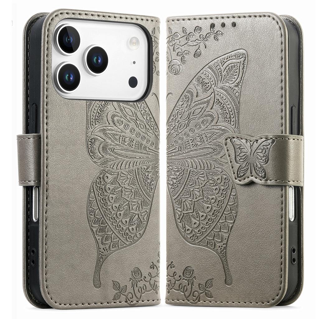 For iPhone 17 Pro Max Case with Strap Butterfly Pattern PU Leather Wallet Phone Cover