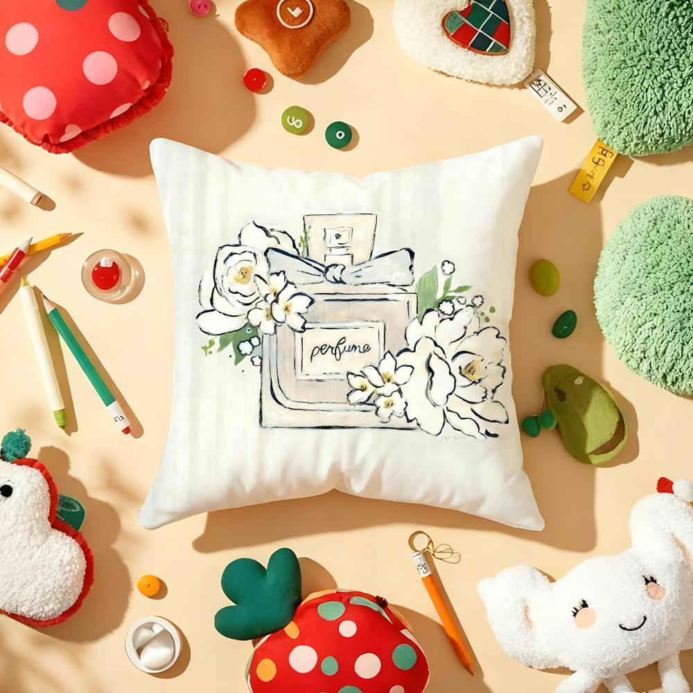 Flower Perfume Bottle Pillow Case Plush Fabric Soft Double-Sided Printed Sofa Warm Winter Home Gift Cushion Cover