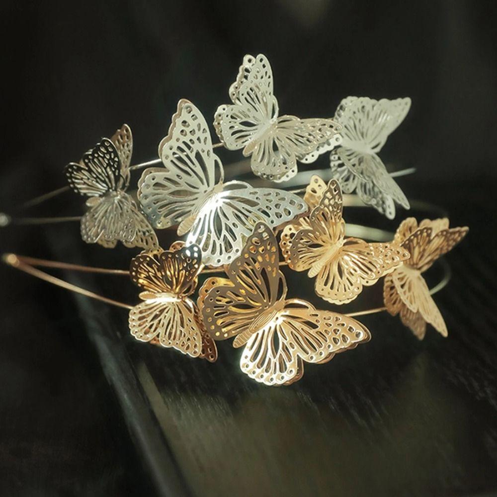 Butterfly Hollow Butterfly Headband Gold Double Layer Headband Fashion Tiara Hair Band  Women Use