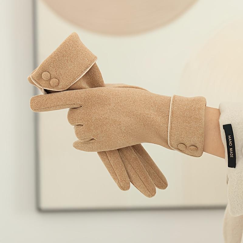 1 Pair of Warm Gloves Suitable for Women's Winter Fleece-Lined Windproof and Cold-Resistant Touchscreen Cycling Driving Fingerless Mittens