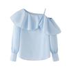 French High-end White Irregular Off-the-shoulder Top, Spring and Autumn 1116 New Salt Light Ripe Style Wear Shirt Women