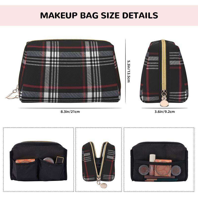 GTI Tartan Plaid Leather Makeup Bag Women Waterproof Travel Toiletry Pouch Cosmetic Bag Portable Multifunctional Storage Bags