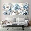 3pcs Blue & White Floral Canvas Art Set - Elegant Modern Flower Paintings for Living Room, Bedroom, Home Office, Cafe Decor - Fr