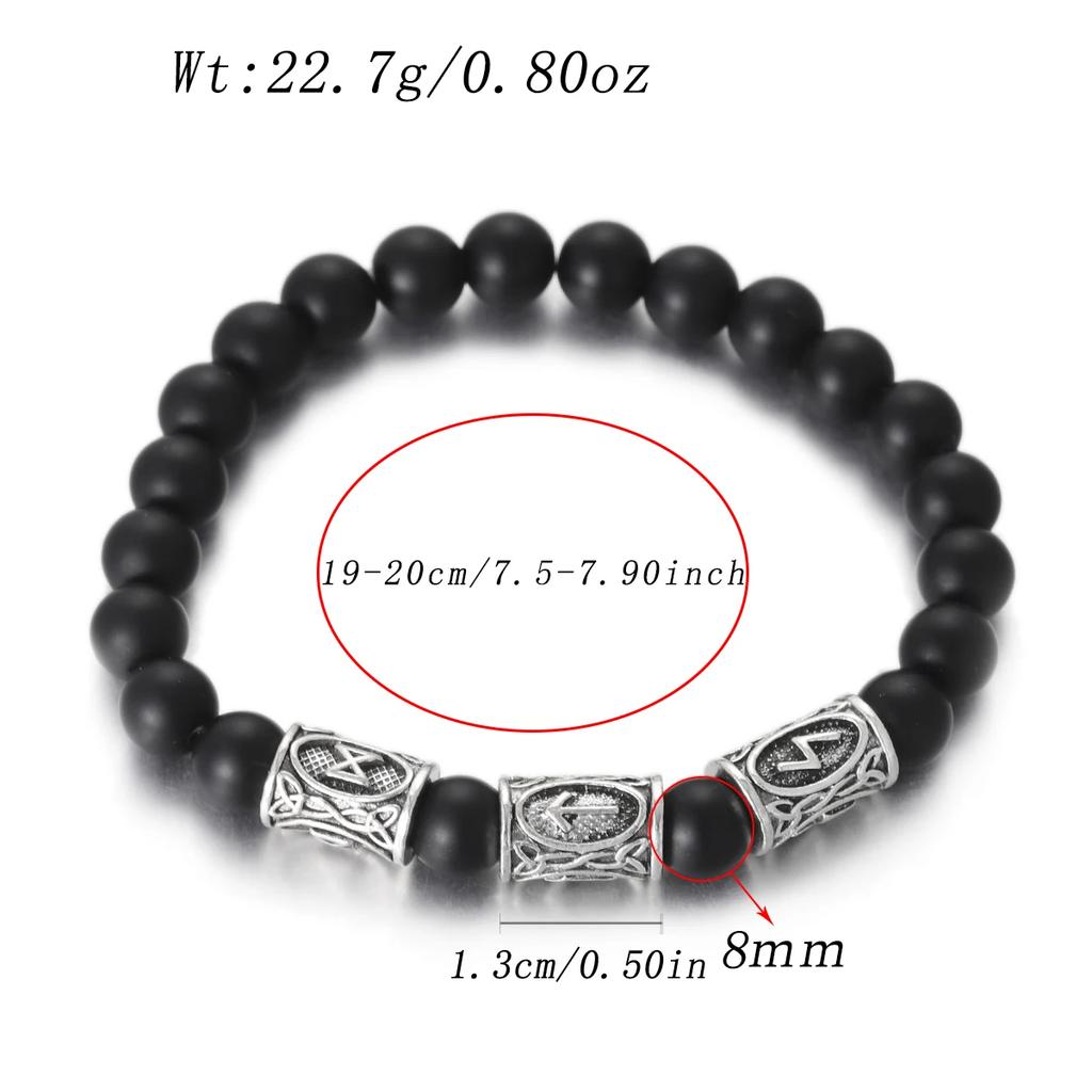 Viking Men Bracelet Norse Runes Stone 8mm Natural Jade Sodalite Turquoise Lava Beads Jewelry Bangles Homme Pulseras