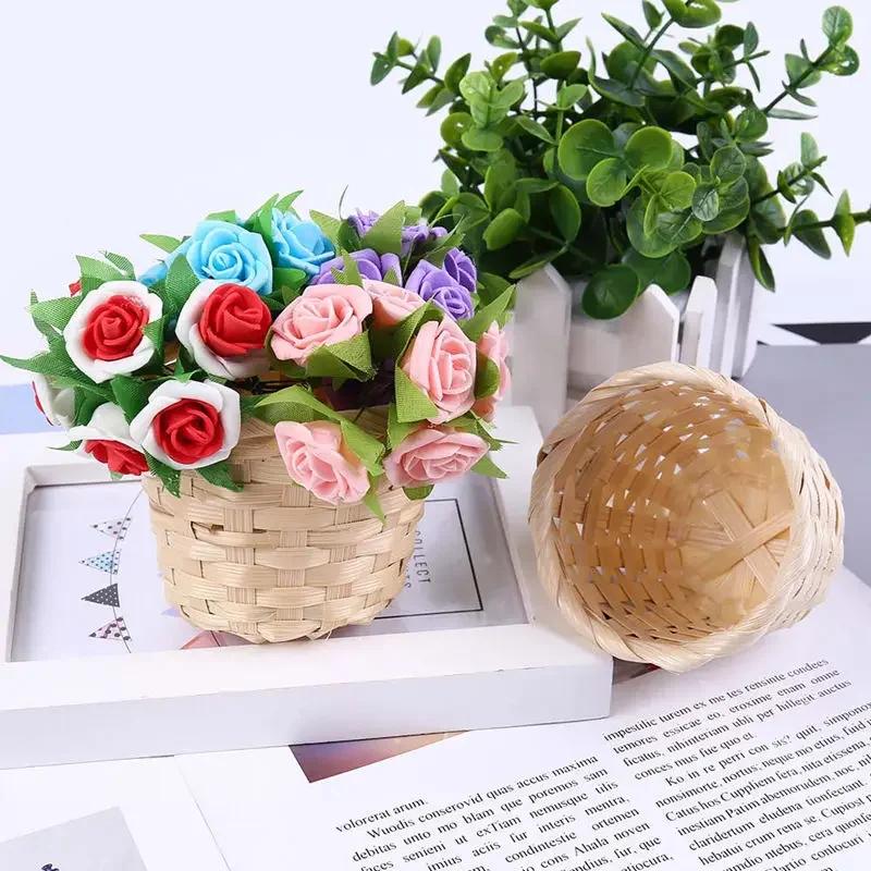 1pcs New Handmade Bamboo Garden Flower Pot Wicker Basket Straw Patchwork Wicker Rattan Seagrass Storage Organizer Nursery Pots