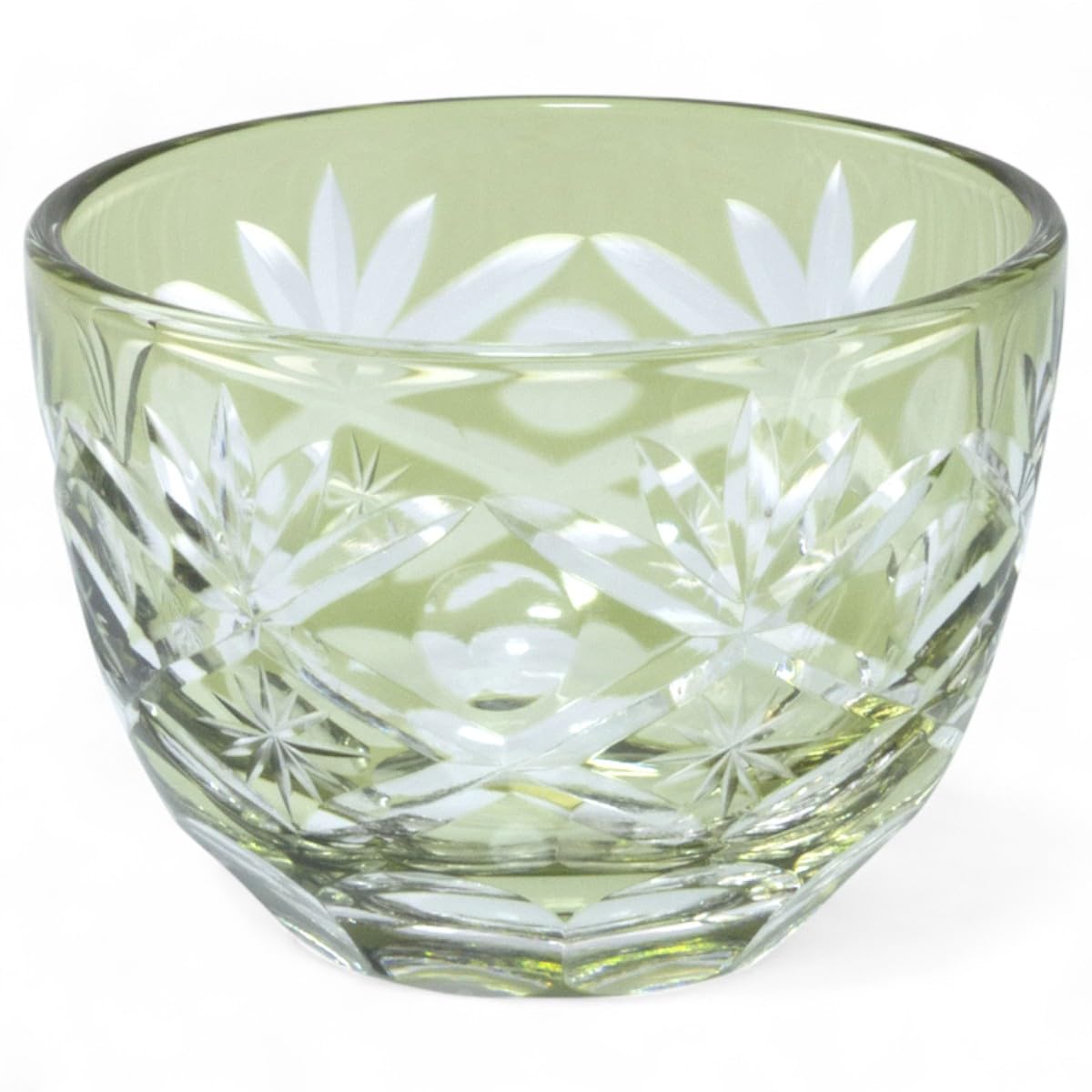 Mizukage Kiriko Glass Cup Sake Cup 30cc Orchid Carving Green Current Model J-kitchens 54xH40mm