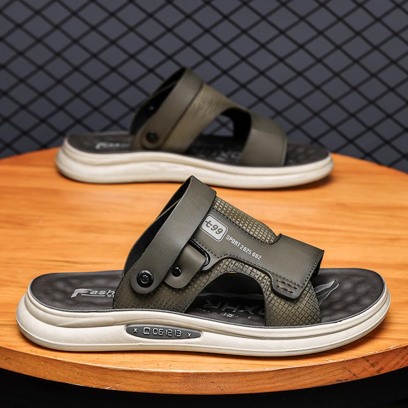 Herren Sandalen Sommer Freizeit Strandurlaub Outdoor Männlich Retro Bequem Lässige Sandalen Leder Zwei Tragevarianten Hausschuhe Strandschuhe Aus