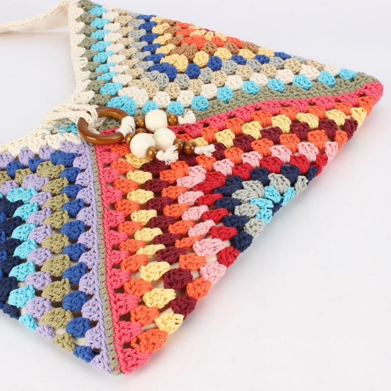 2026 Nuova Borsa Tessuta a Mano con Filo di Cotone Colorato Stile Etnico Borsa a Spalla Stile Vacanza al Mare da Donna Borse a Mano Casual Versatili