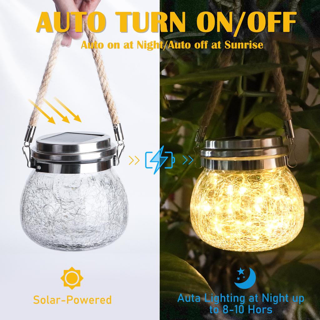 1/2pcs Waterproof Outdoor Solar Lights Garden LED Lamp Crackle Glass Ball String Lantern with Solar Battery Powered