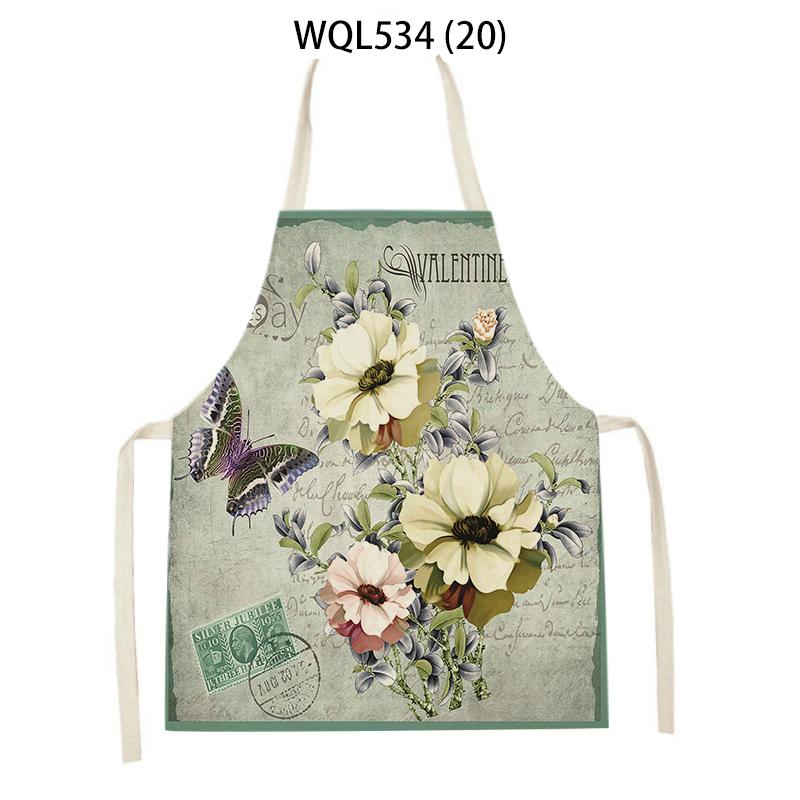 Women Men Retro Bird Flower Butterfly Printed Kitchen Aprons Household Cleaning Pinafore Baking Accessories Linen Cooking Apron