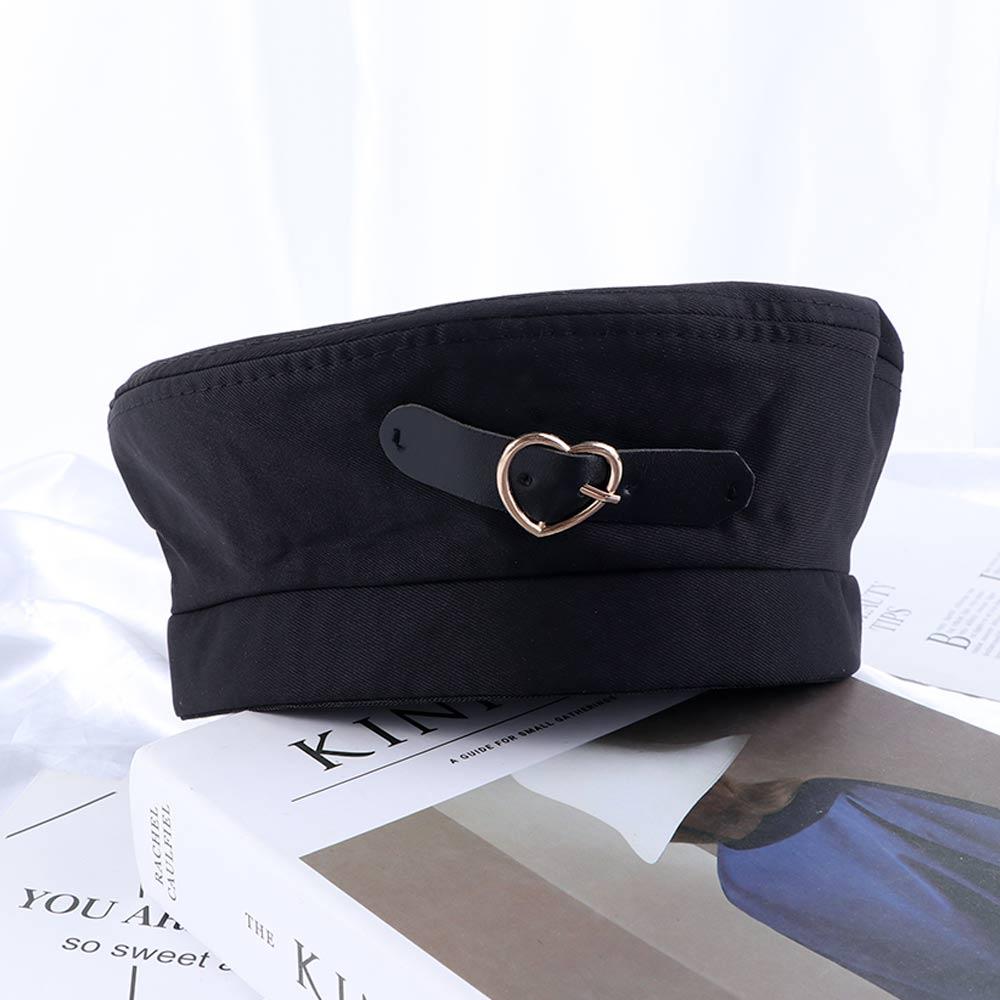 Casual Adjustable Girls Female Winter Autumn Love Heart Leather Buckle Beret Painter Hat Women Caps
