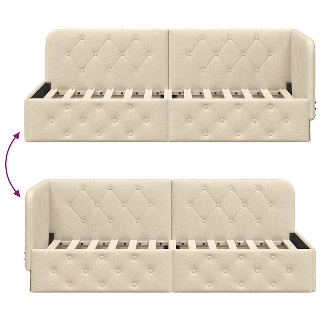 L Shaped Corner Bed Frame Cream 80 X 200 Cm Fabric