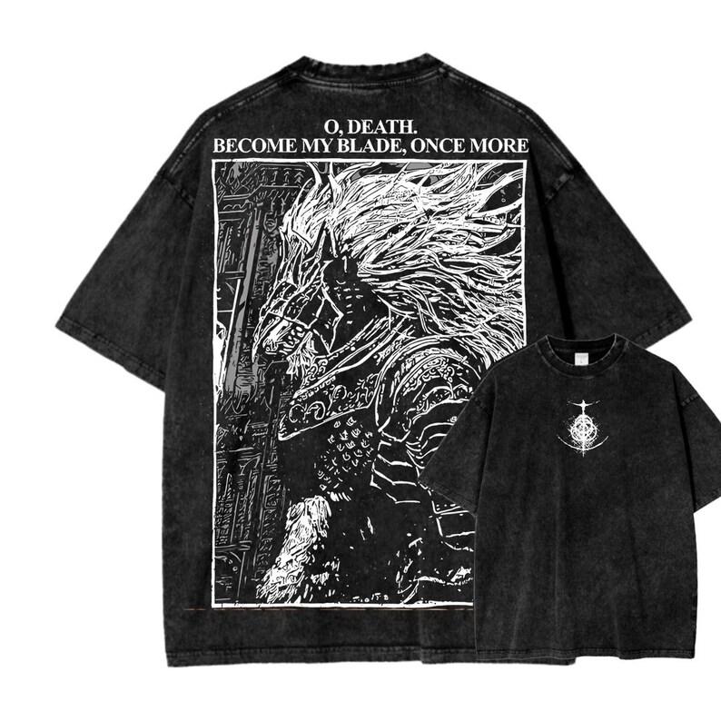 WangZY Clothing Elden Ring Malenia Blade of Miquella Vintage Gewassen Oversized T-shirt &VerticalLine; Unisex Soulsborne Gaming Streetwear Tee S zwart
