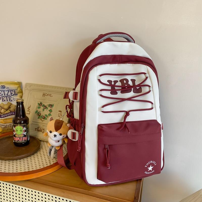 Новый преппи стиль милый школьный рюкзак ins нишевый дизайн японский контрастный дофаминовый рюкзак женские плечи single bag [without pendant] красный
