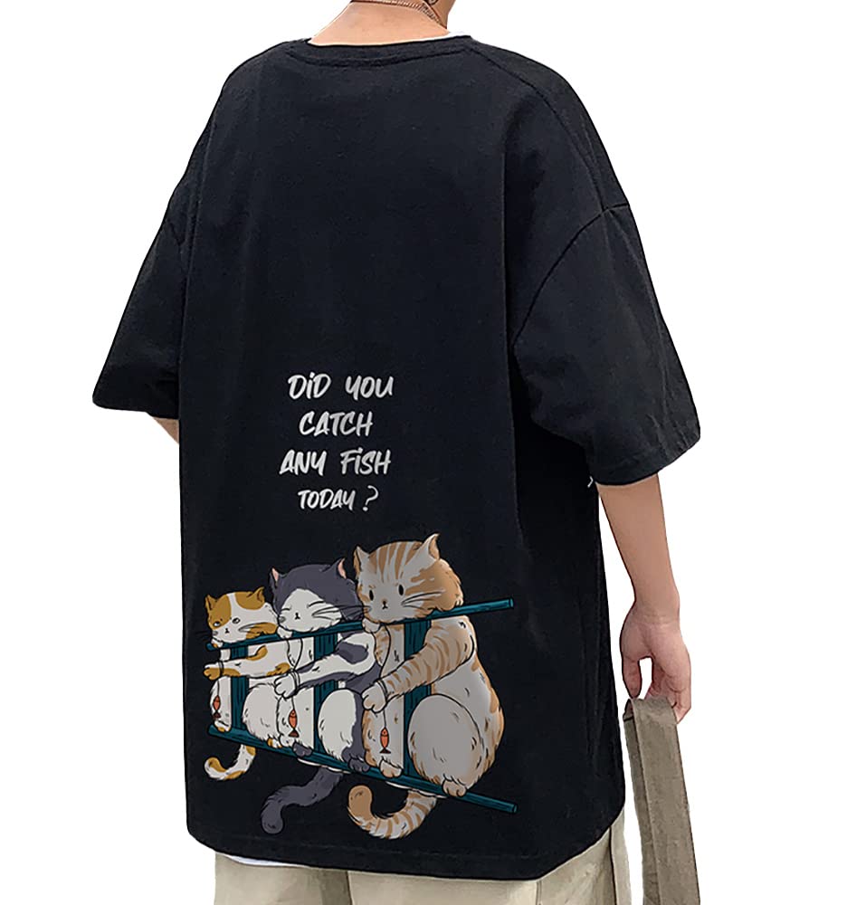 

Summer short large loose cat back [Poperdision] clothes, men s t-shirt, sleeve, size, cotton, fit, pattern, cute, fun, street, men s, women s, print,