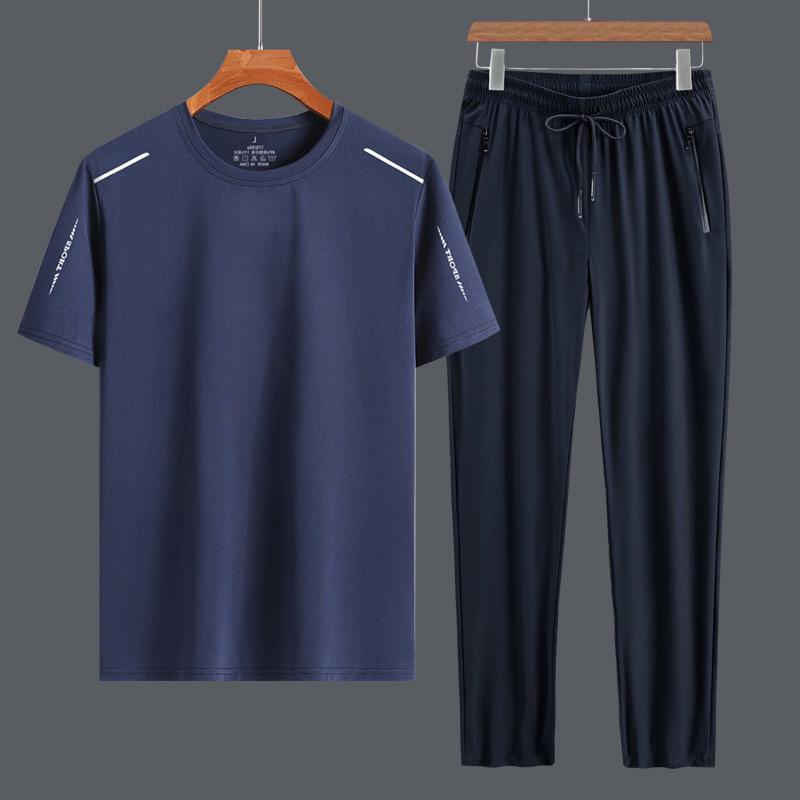 Men's Summer Sportswear Set: Ice-Feel Short-Sleeve T-Shirt for Middle-Aged & Elderly