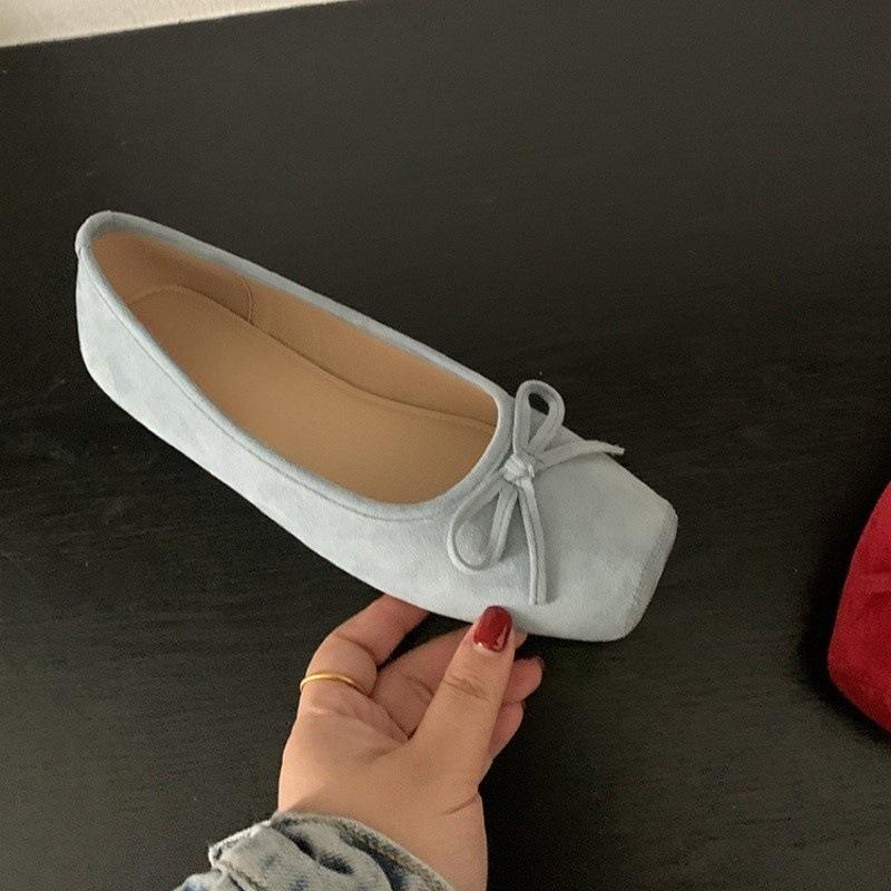 Retro Solid Color Single Shoes Autumn New Light Mouth Bow Grandma Shoes Inner Height Increase One Pedal