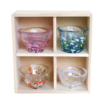 ADERIA Tsugaru Vidro Vier Jahreszeiten Sake Ochoko Geschenk Spezial Holz Hergestellt in Sake Sake Kalter Sake Sake Stilvoll Respekt für den Sechzigsten FS71545 Set, Box,