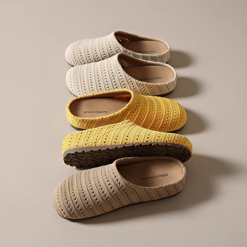 Fashion Fretwork Heels Shoes Woman 2025 Loafers Female Mule Cover Toe Slippers Summer Mules Scandals Slides Shoes Ladies' Slippers Cover