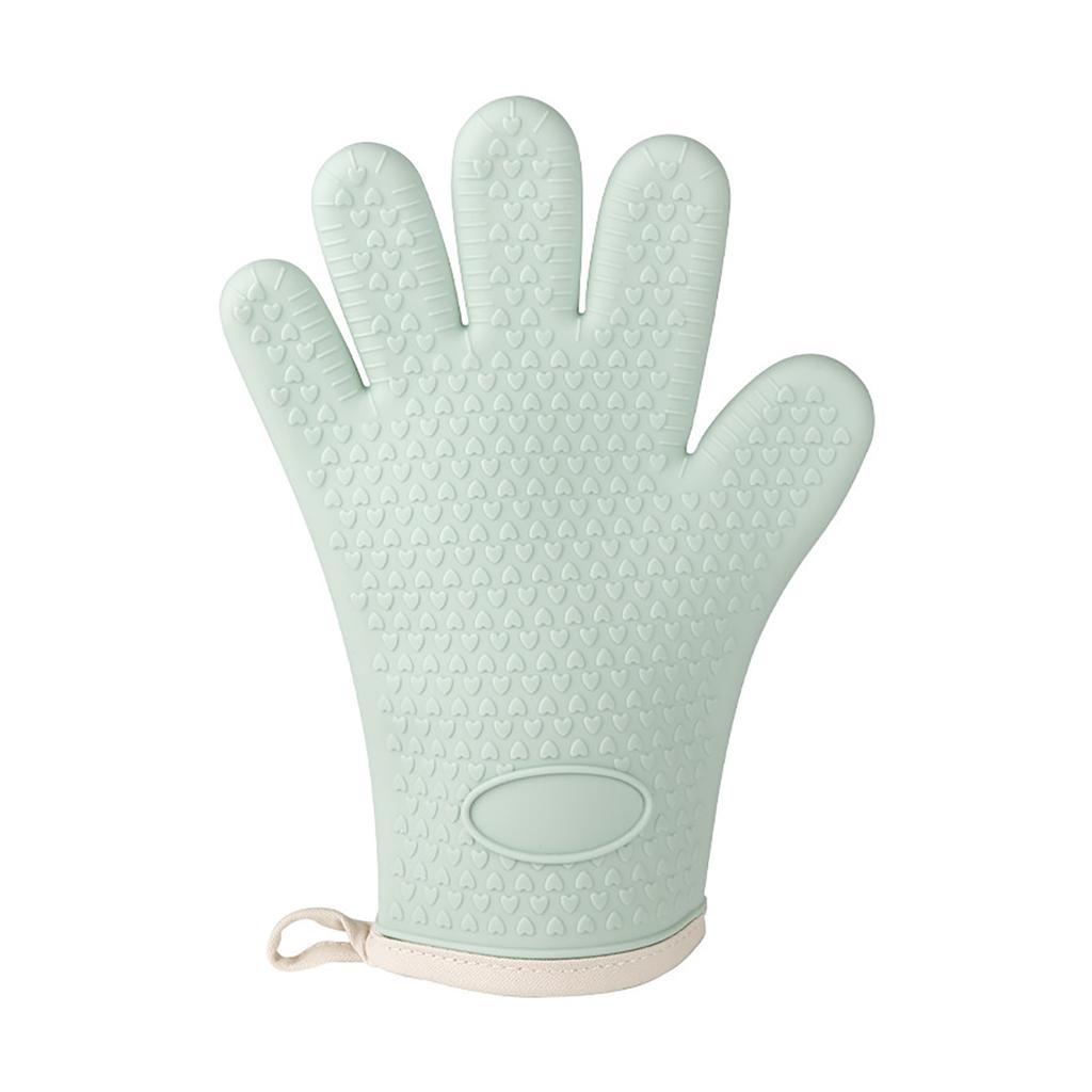 Thickened Silicone Anti Scalding Oven Glove Heat Resistant Silicone Cooking Glove for Microwave Oven Toaster Mint Green