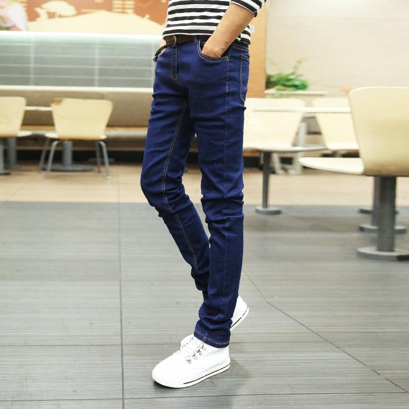 Autumn and Winter New Pure Black Slim-fitting Pants Classic Teen Elastic Jeans Men's Pencil Pants