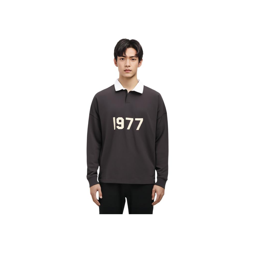 Fear of God Essentials 1977 Collection SS22 Rugby Print Long Sleeve Polo Men Tops Iron-Black FOG-SS22-123