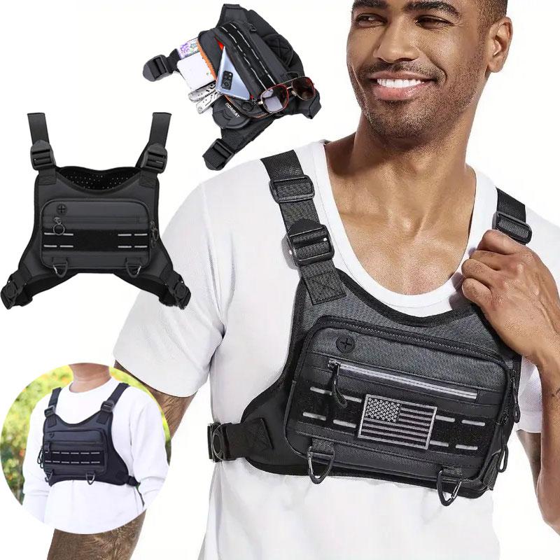 Outdoor Brusttasche für Herren Front Rig Pouch Laufweste Handyhalter Sporttasche Wandern Angeln Molle Camping Rucksack