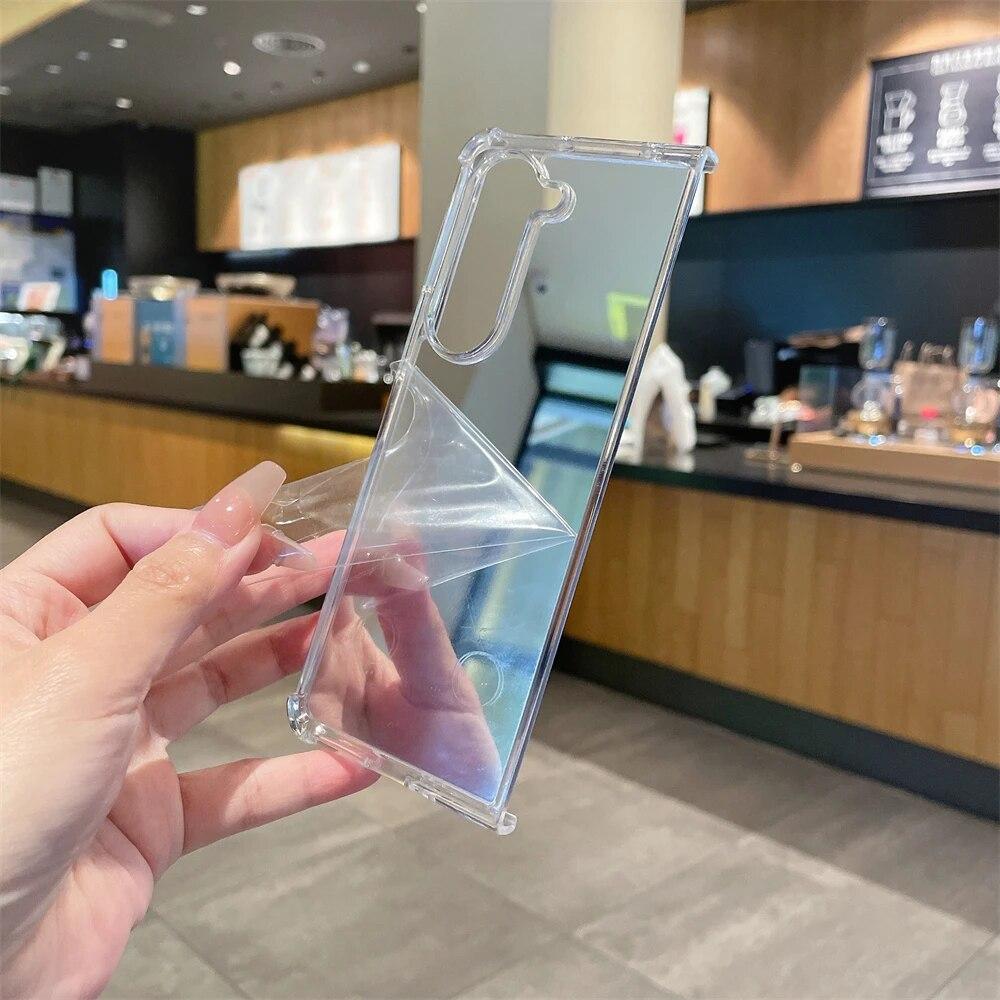 Lüks 2IN1 makyaj aynası telefon kılıfı için Samsung Z Fold 3 ZFold 4 Fold 5 Sert Akrilik Tpu Silikon Darbeye Dayanıklı Koruma Kapağı