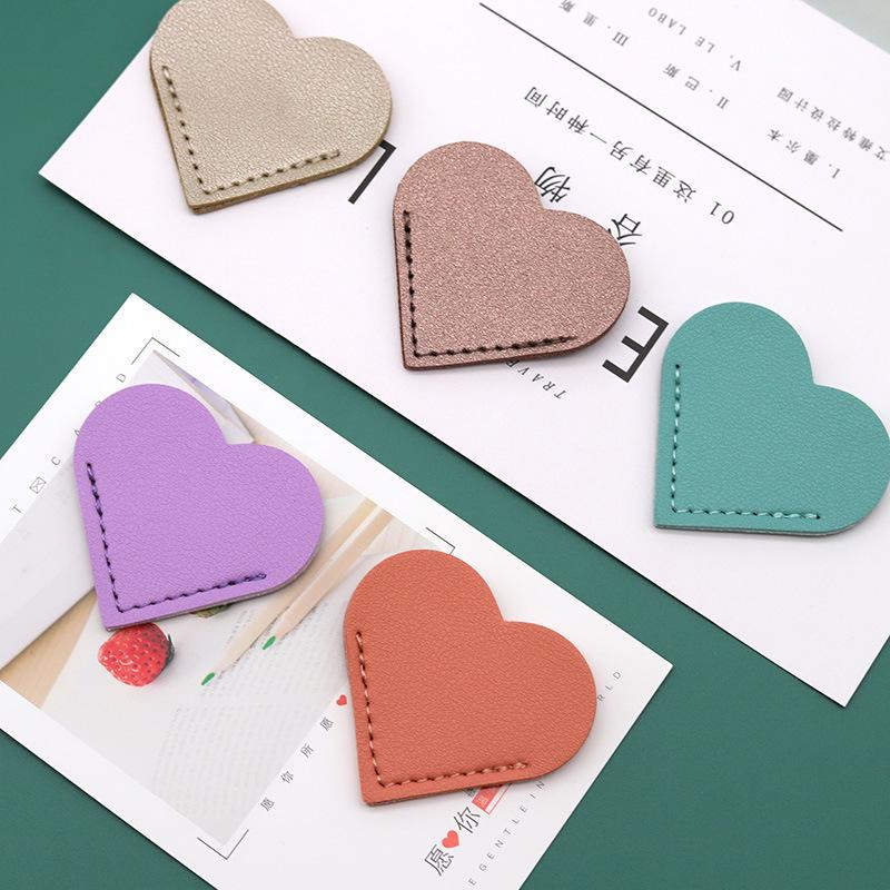 Heart-Shaped Faux Leather Corner Bookmarks, Multi-Colored Protective Book Covers, Heart-Shaped Bookmarks, Page Corner Bookmarks
