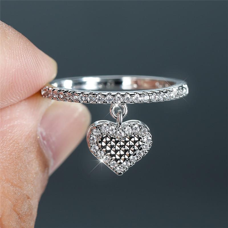 Cute Female Crystal Heart Pendant Ring Trendy Gold  Color Engagement Jewelry Charm Zircon Stone Wedding Rings For Women