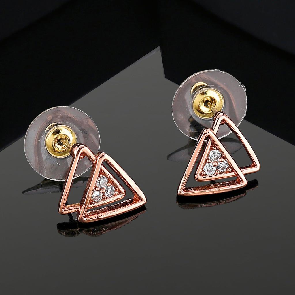 Estele Women's Rose Gold Plated Triangle Stud Earrings with CZ Crystals