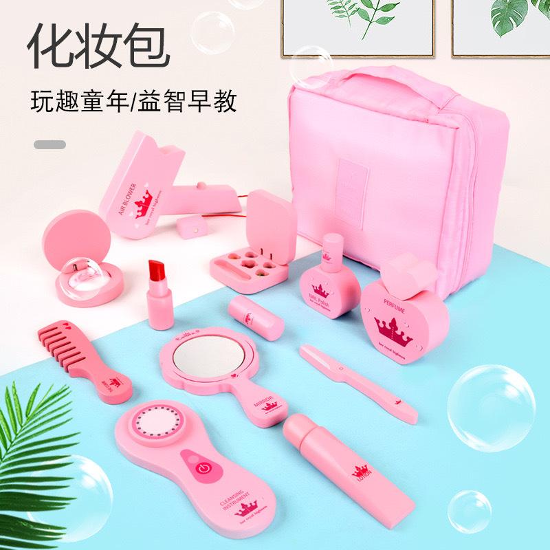 

Детский симуляционный деревянный розовый туалетный столик с короной, принцесса, девочка, симуляционный игровой домик, набор для макияжа, деревянная игрушка