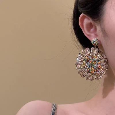 Colorful Beaded Flower Earrings
